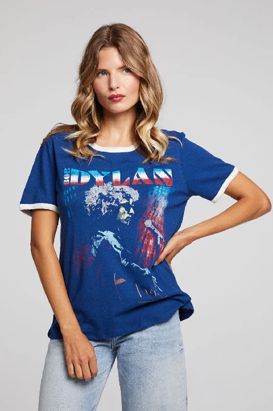 Women's Frayed Hem T-Shirts-Bob Dylan Stars And Stripes Praiano Tee