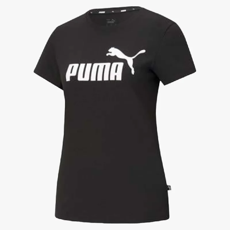 Women's Double Layer T-Shirts-Puma Womens Ess Logo Short Sleeve Tee Black