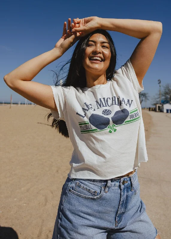 Women's Split Side T-Shirts-Lake Michigan Pickleball Crop Tee