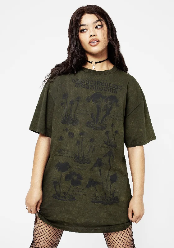 Women's Loose Fit T-Shirts-Psychotrope Mushroom Tee Dress