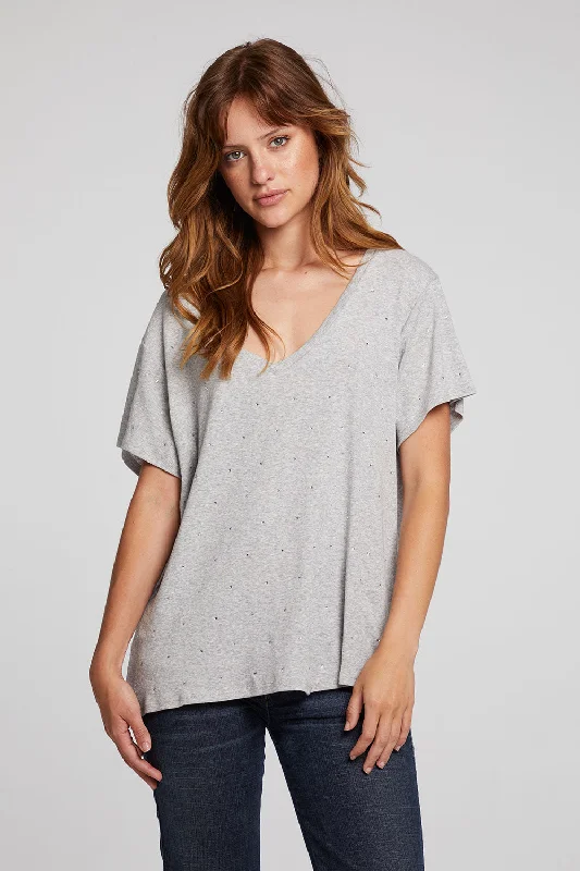 Women's Chest Pocket T-Shirts-Hyacinth Heather Grey Tee