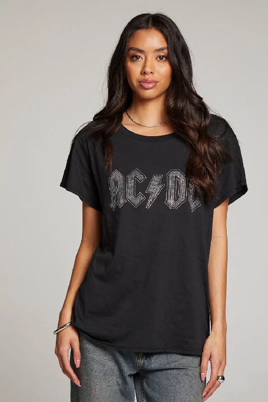 Women's Petite T-Shirts-AC/DC Studded Logo Tee