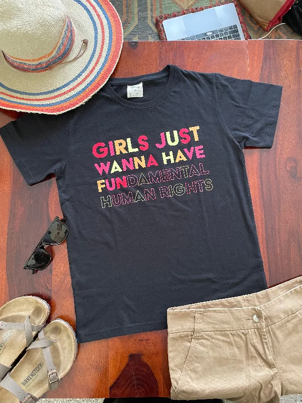 Women's V-Neck T-Shirts-Girls just want to have fun(damental human rights) T-shirt