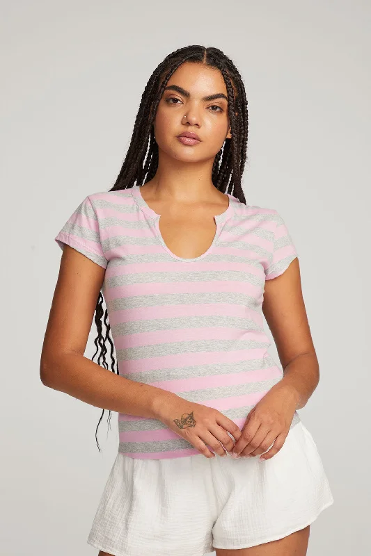 Women's Travel T-Shirts-Chandler Pastel Lavender Stripe Tee