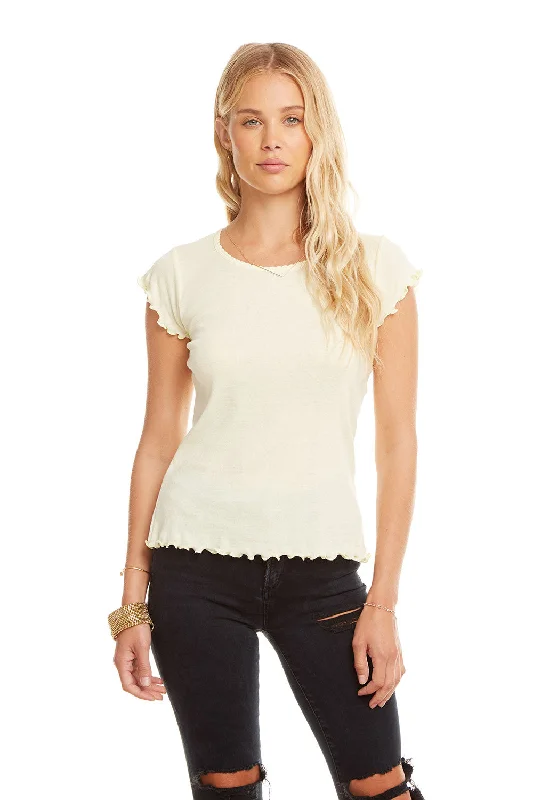 Women's Midi T-Shirts-Baby Rib S/S Flouncy Crew Neck Tee