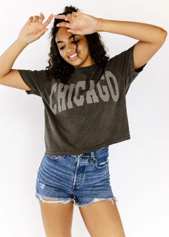 Women's Swing T-Shirts-Chicago Collegiate Puff Crop Tee - Pepper