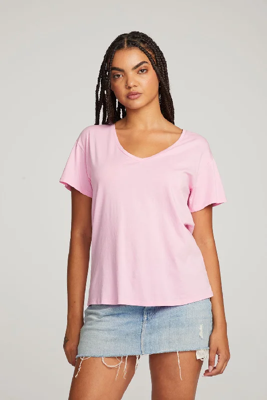 Women's Bell Sleeve T-Shirts-Everyday Essential Pastel Lavender V-neck Tee