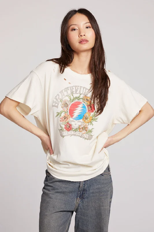 Women's Cold Shoulder T-Shirts-Grateful Dead Floral Stealie Tee