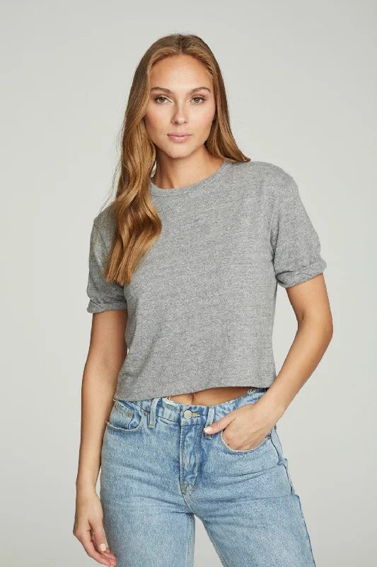 Women's Loose Fit T-Shirts-Cropped Crew Neck Short Sleeve Tee