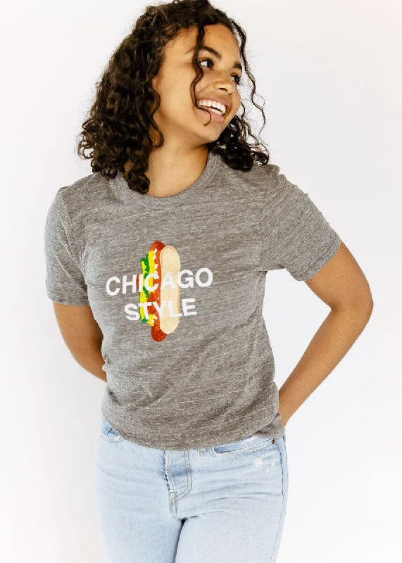 Women's Tall T-Shirts-Chicago Style Dog Tee - Heather Grey