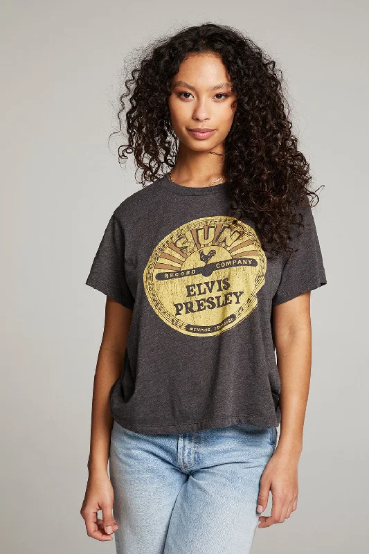 Women's Paisley Print T-Shirts-Sun Records Elvis Vinyl Crewneck Tee