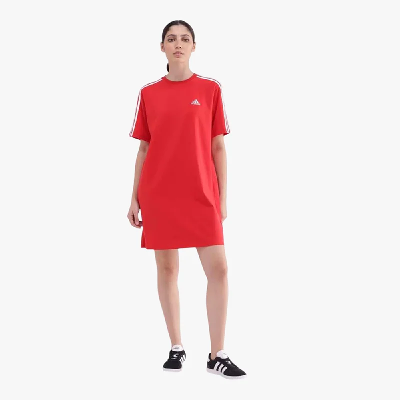 Women's Feather Detail T-Shirts-Adidas Womens Essentials 3 Stripes Single Jersey Boyfriend Tee Dress Better Scarlet