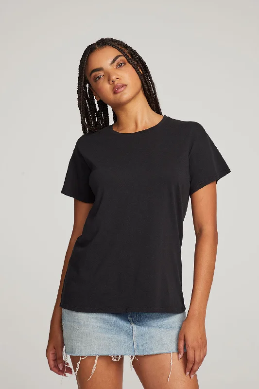 Women's Basic T-Shirts-Everyday Essential Black Crew Neck Tee