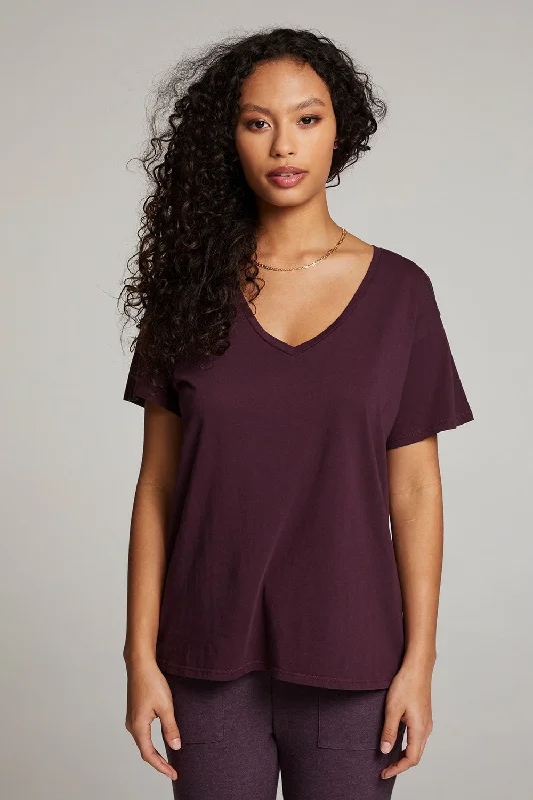 Women's Quick-Dry T-Shirts-Everyday Essential Plum Perfect V Neck Tee