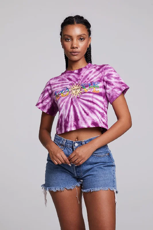 Women's Graphic T-Shirts-Love Sun Crop Crew Neck Tee