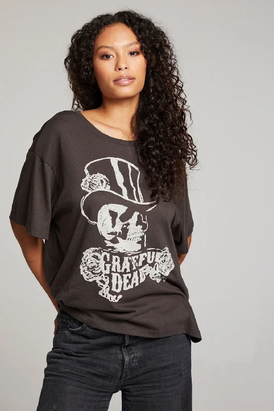 Women's Mock Turtleneck T-Shirts-Grateful Dead Top Hat Skull Tee