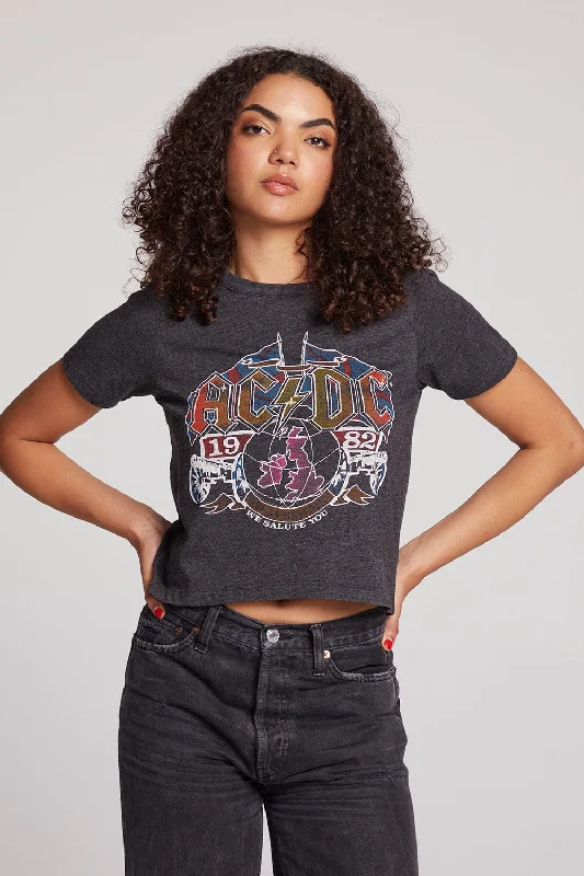 Women's Flutter Sleeve T-Shirts-AC/DC '82 Tour Embroidered Tee