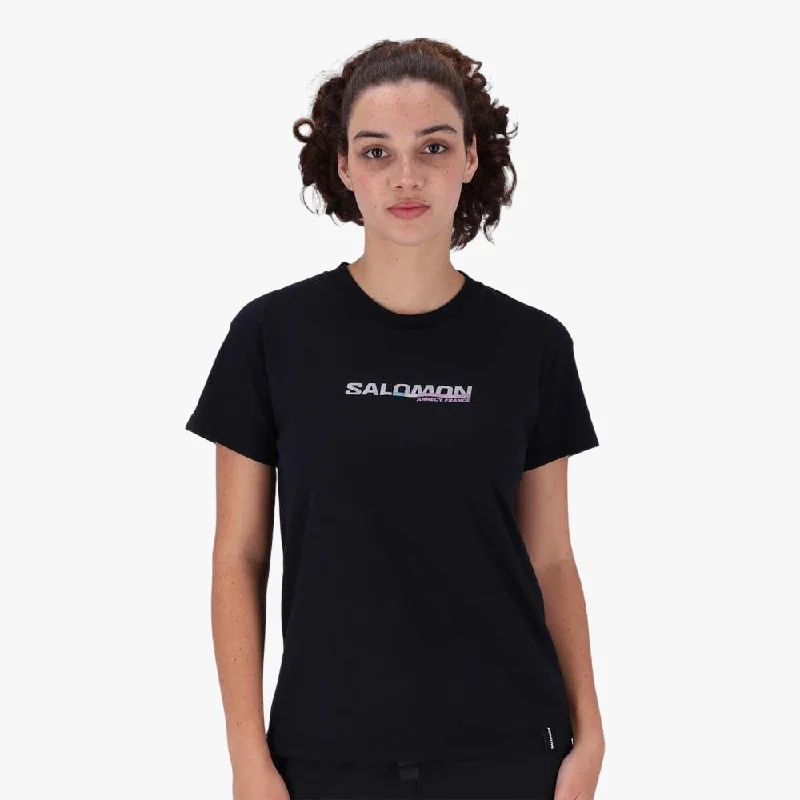 Women's Curved Hem T-Shirts-Salomon Womens Strike Out Short Sleeve Tee Black