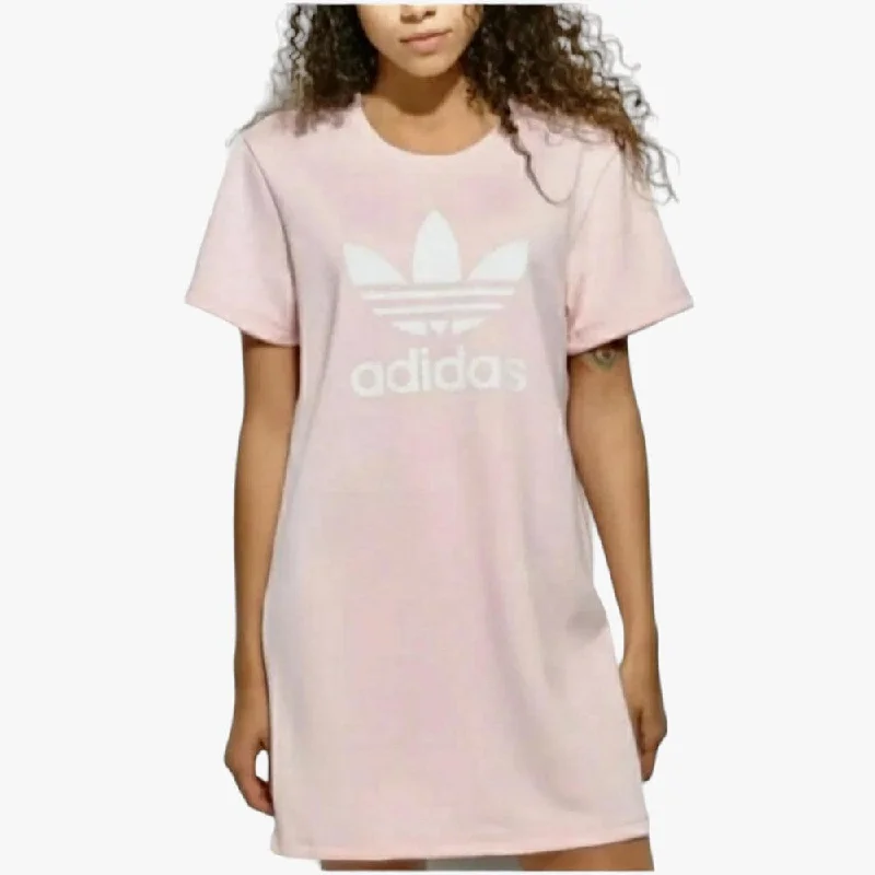 Women's Faux Leather T-Shirts-adidas Womens Short Sleeve Tee Dress Pink