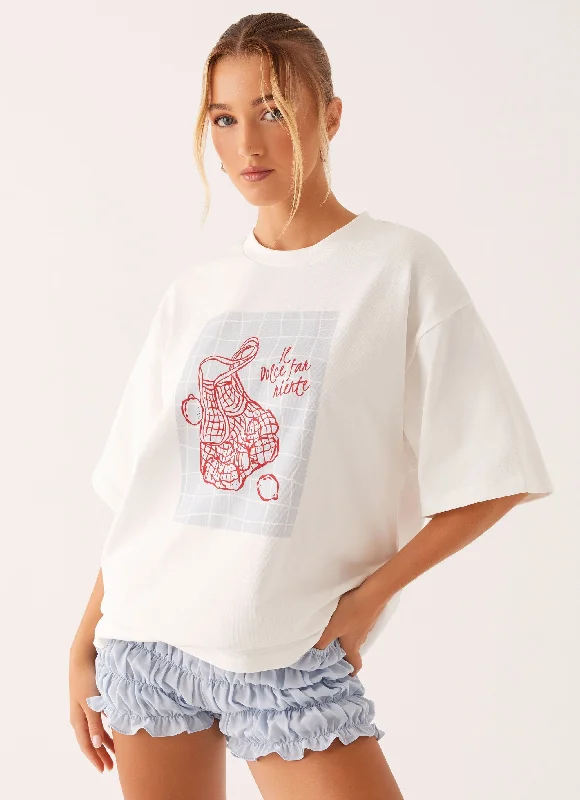 Women's High-Low T-Shirts-Born To Have Fun Oversized Graphic Tee - White