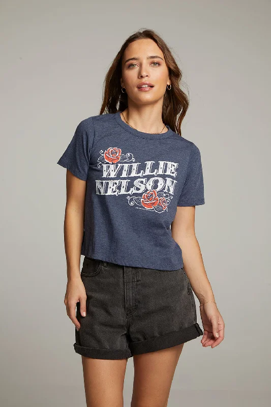 Women's Split Side T-Shirts-Willie Nelson Roses Tee