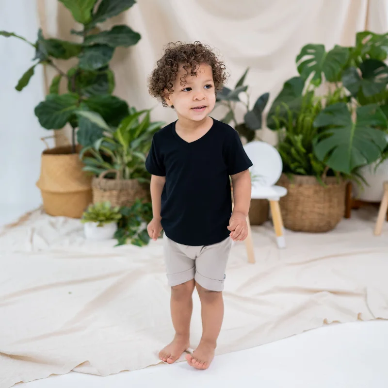 Women's Recycled Fabric T-Shirts-Toddler V-Neck Tee in Midnight