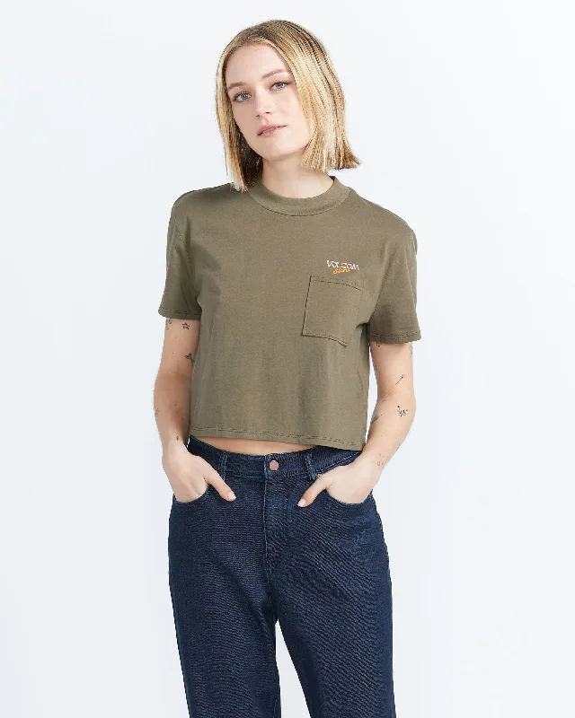 Women's Bell Sleeve T-Shirts-Pocket Dial Tee - Army