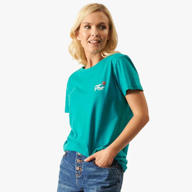 Women's Distressed T-Shirts-Fox Womens On A High Short Sleeve Tee Teal