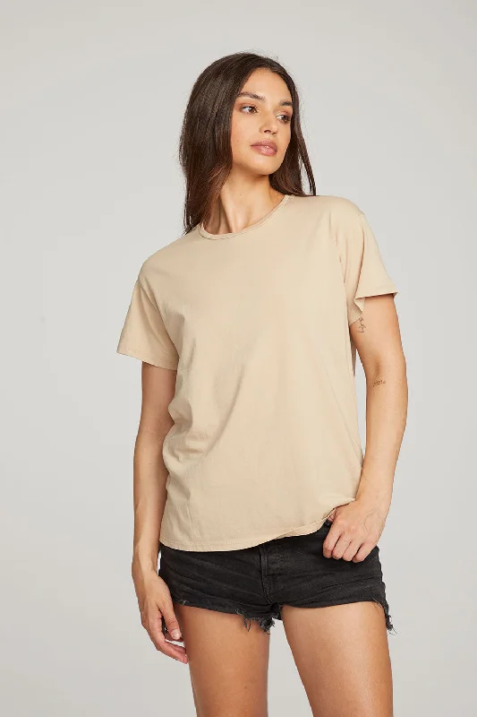 Women's Bamboo T-Shirts-Everyday Essential Cappuccino Crew Neck Tee