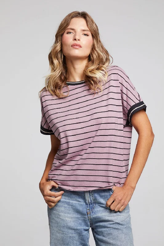 Women's Casual T-Shirts-Amber Stripe Mix Tee