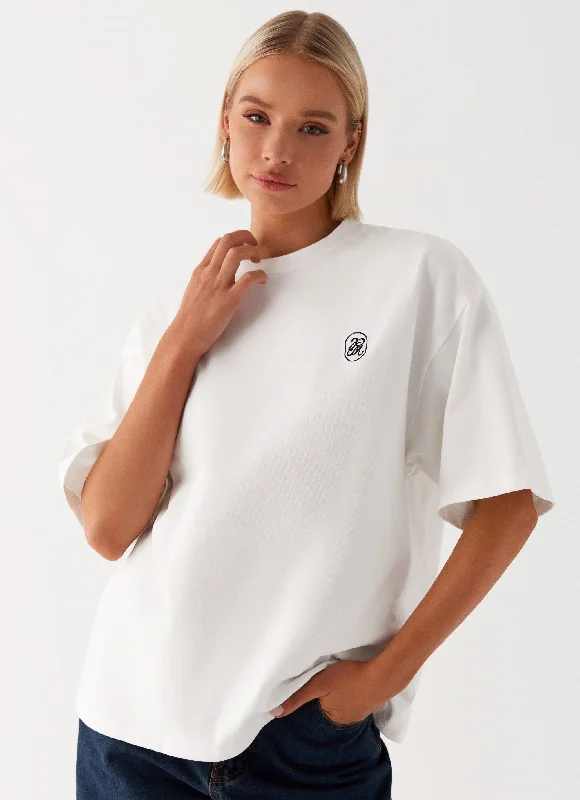 Women's Longline T-Shirts-Carefree Monogram T-Shirt - White