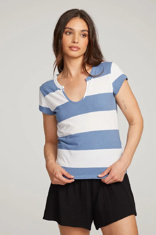 Women's Trapeze T-Shirts-Chandler Vintage Blue Stripe Tee