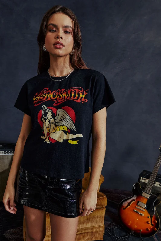 Women's Ruching Detail T-Shirts-Aerosmith Angel Tee