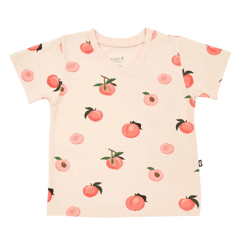 Women's Sequin Panel T-Shirts-Toddler V-Neck Tee in Peach