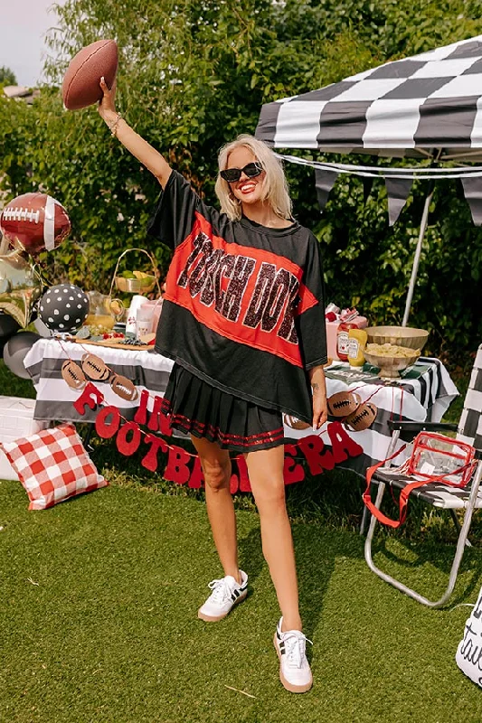 Women's Chain Detail T-Shirts-It's a Touch Down Sequin Oversized Tee in Black