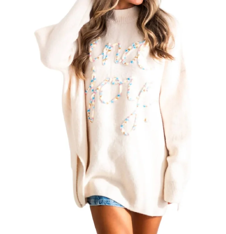 Women's Soft Pullovers-Find Joy Embroidery Sweater In Cream