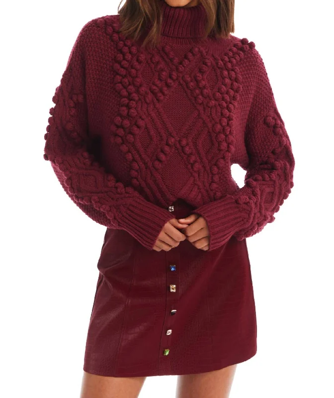 Women's Mini Denim Pullovers-Daphne Turtleneck Sweater In Merlot