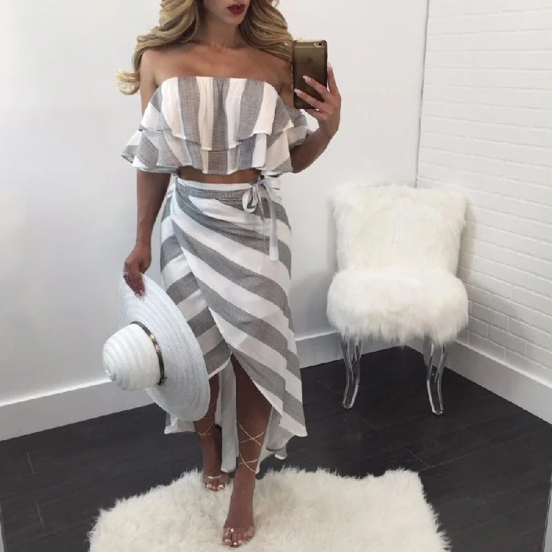 SAVANNAH’S STRIPED TWO-PIECE SKIRT SET