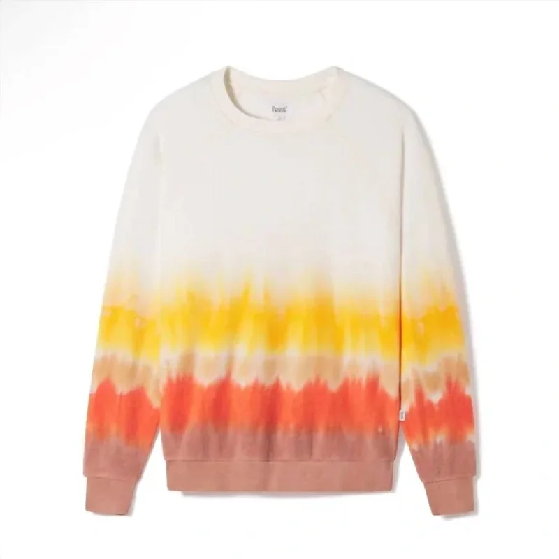 Women's Button-Front Pencil Pullovers-Women's Blanketblend Crewneck Tie Dye Desert Sunset In Orange