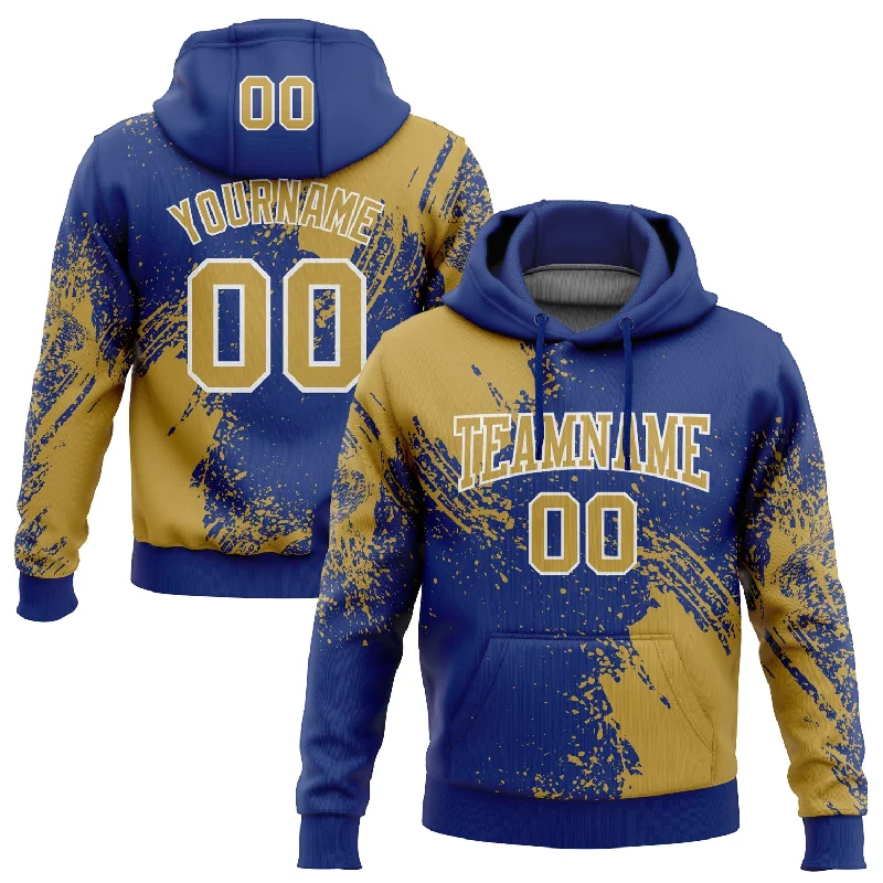 Women's Retro Hoodies-Custom Stitched Royal Old Gold-White 3D Pattern Design Abstract Brush Stroke Sports Pullover Sweatshirt Hoodie