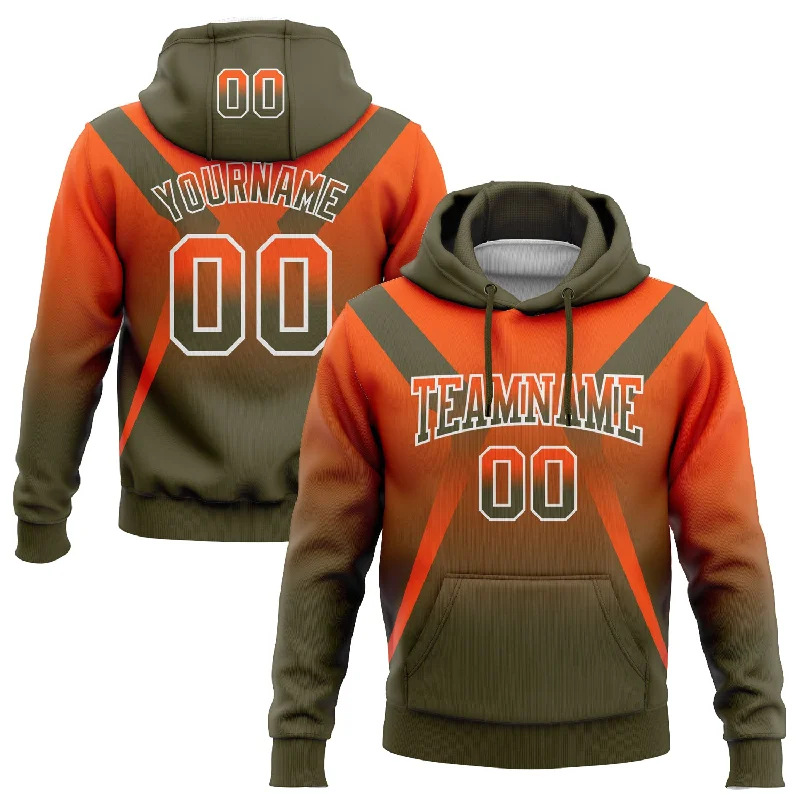 Women's Thermal Hoodies-Custom Stitched Orange Olive-White Fade Fashion Arrow Sports Pullover Sweatshirt Hoodie