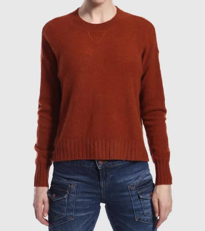 Women's Glitter Denim Pullovers-Cashmere Sport Crew Sweater In Spice