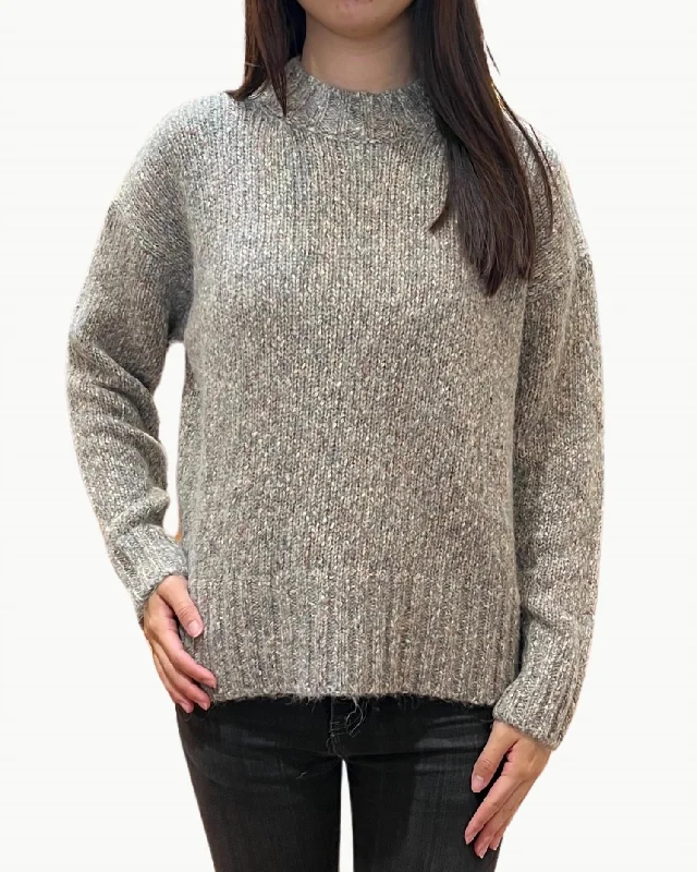 Women's Zip-Up Pencil Pullovers-Maral Woman Knit Pullover Sweater In Heather Grey