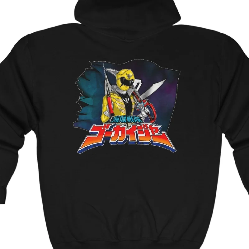 Women's Tall Hoodies-Gokaiger Gokai Yellow Full Zip Hoodie Super Sentai T Shirt Custom Graphic Art Cosplay Shirts Power Rangers Retro Vintage 90s Tee