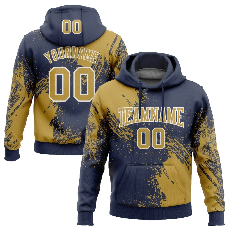 Women's Printed Hoodies-Custom Stitched Navy Old Gold-White 3D Pattern Design Abstract Brush Stroke Sports Pullover Sweatshirt Hoodie