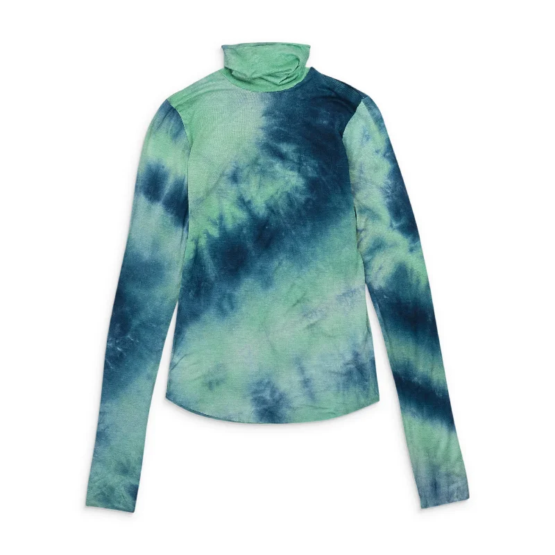 Women's Zip-Up Floral Pullovers-CALLIPYGIAN LONG SLEEVE GREEN BLUE TURTLENECK SWEATER