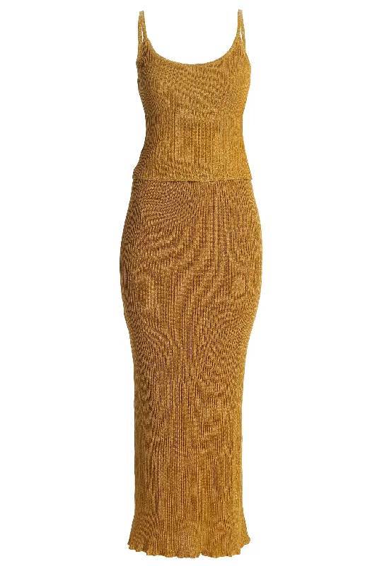 Mustard Serena Ribbed Skirt Set