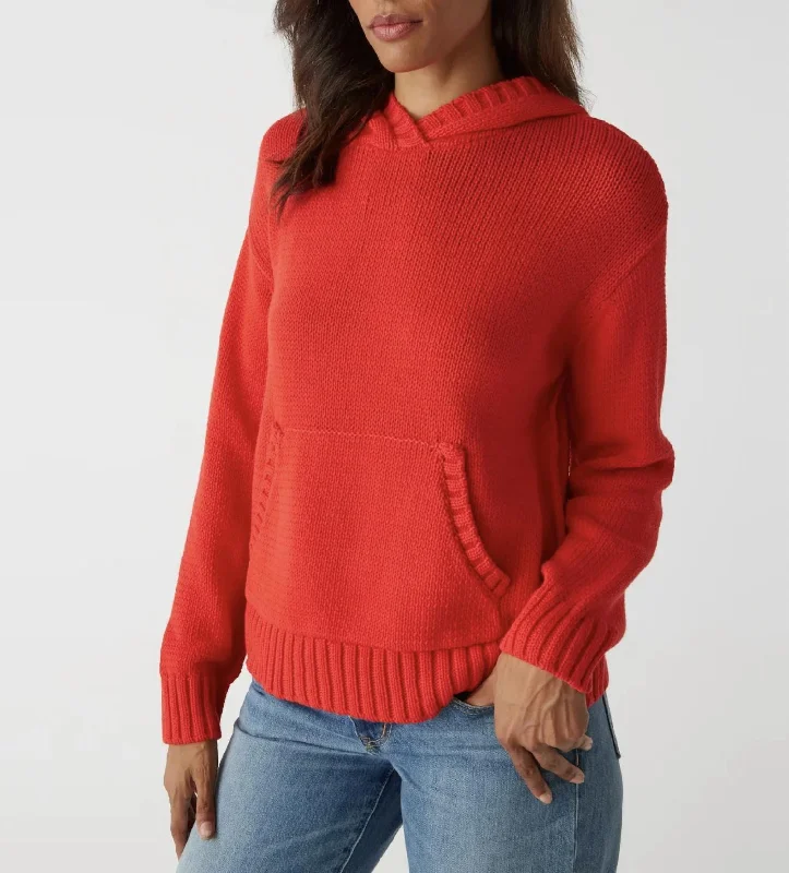 Women's Thermal Denim Pullovers-Jess Hoodie In Cherry