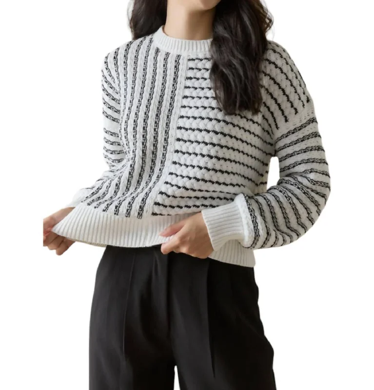 Women's High-Low Pullovers-Monochrome Stripe Sweater In Black/white