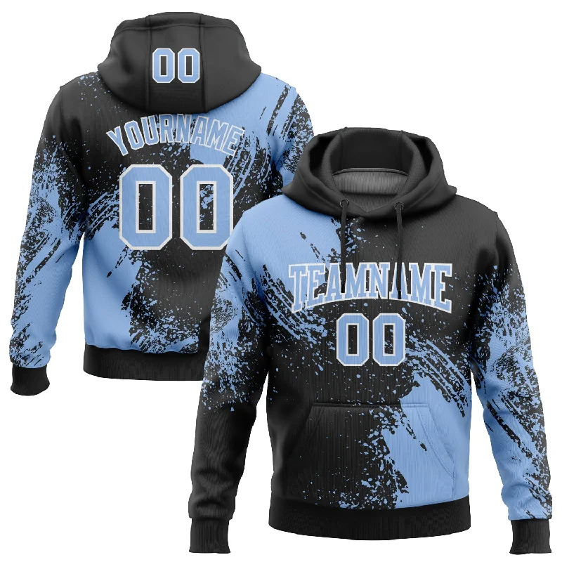 Women's Showstopper Hoodies-Custom Stitched Black Light Blue-White 3D Pattern Design Abstract Brush Stroke Sports Pullover Sweatshirt Hoodie